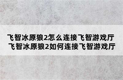 飞智冰原狼2怎么连接飞智游戏厅 飞智冰原狼2如何连接飞智游戏厅